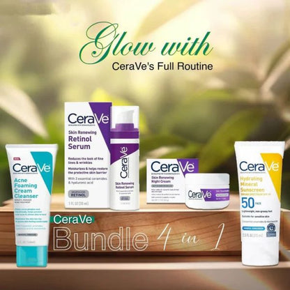 CeraVe 4 in 1 Skincare Bundle - Night Cream, Sunblock, Cleanser & Serum