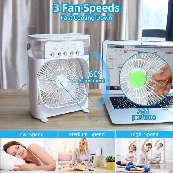 3-in-1 Portable Air Cooler | USB Fan, Humidifier & LED Light