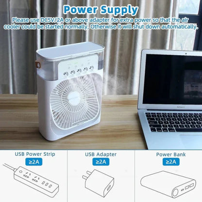 3-in-1 Portable Air Cooler | USB Fan, Humidifier & LED Light